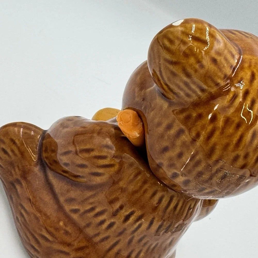 Vintage Brown Ceramic‎ Teddy Bear Honey Pot Jar with Dipper